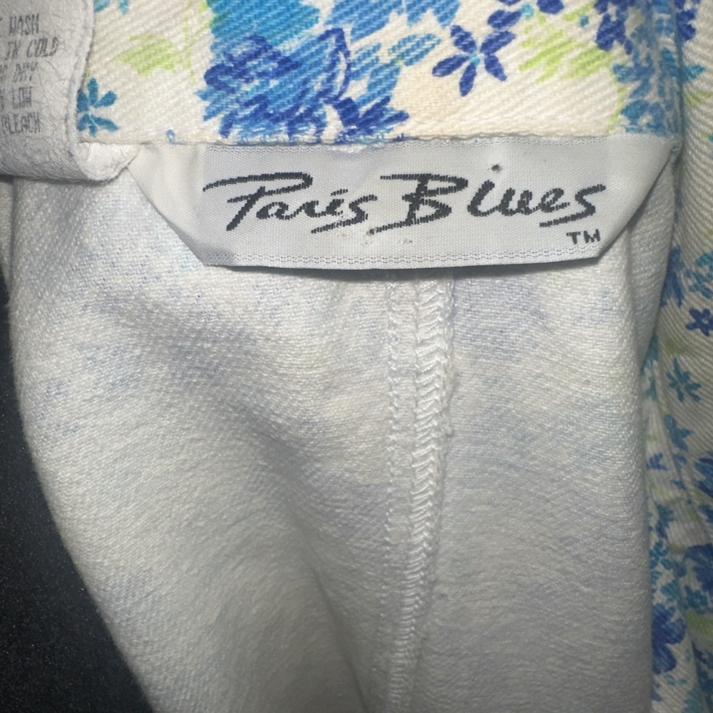 Vintage Paris Blues Denim Dress Medium Floral Full Zip Up Retro Y2K Midi Spring - Picture 4 of 9